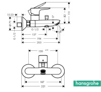 MEDIDAS MONOMANDO BAÑO-DUCHA TALIS E HANSGROHE